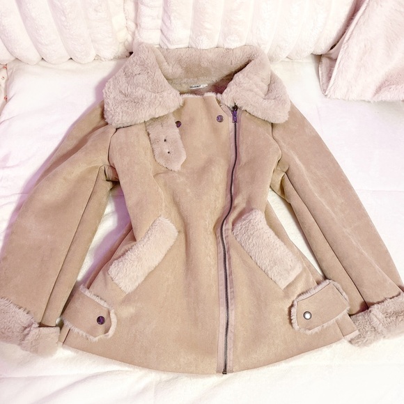 double j Jackets & Blazers - korea fawn brown shearling faux fur coat